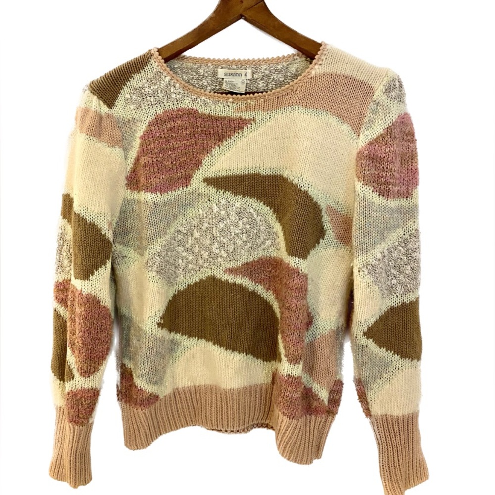 Susann D Vintage 80s Patchwork Angora/ Lambswool Blend Pullover Sweater